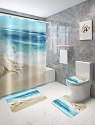 cheap -Beach Conch Series Digital Printing Four-piece Set Shower Curtains and Hooks Modern Polyester Machine Made Waterproof Bathroom