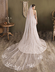 cheap -One-tier Elegant &amp; Luxurious Wedding Veil Cathedral Veils with Solid / Trim Lace / Tulle / Angel cut / Waterfall