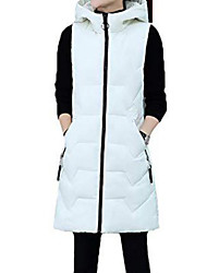 cheap -Women&#039;s Puffer Jacket Down Vest Causal Daily Valentine&#039;s Day Fall Winter Regular Coat Hooded Regular Fit Casual Jacket Solid Color Pure Color Haze blue Fur ball vest black White