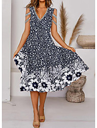 cheap -Women&#039;s Strap Dress Midi Dress Navy Blue Sleeveless Florals Floral Style Spring Summer V Neck Casual 2022 S M L XL XXL