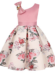 cheap -Kids Little Girls&#039; Dress Sundress Floral Strap Dress Party Wedding Bow Print Blushing Pink Cotton Knee-length Sleeveless Cute Dresses Summer Regular Fit Baby