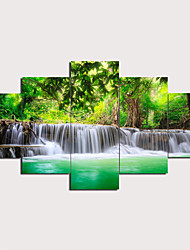 cheap -5 Panels Wall Art Canvas Prints Painting Artwork Picture Green Waterfall Plant Landscape Home Decoration Décor Rolled Canvas No Frame Unframed Unstretched