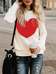 cheap -Women‘s Sweater Pullover Jumper Knitted Print LOVE Heart Geometric Stylish Basic Casual Long Sleeve Regular Fit Sweater Cardigans Crew Neck Fall Winter White Black Pink / Holiday / Going out