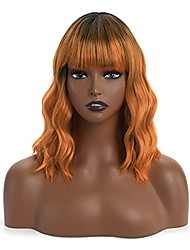 cheap -Ombre Orange Wigs for Women, Short Bob Wigs with Air Bangs, Natural Looking Curly Wavy Wig, Heat Resistant Synthetic Fiber Wig for Daily Party Cosplay Wear