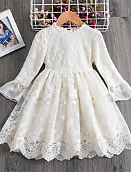 cheap -Kids Little Girls&#039; Dress Solid Colored Tulle Dress Lace White Blue Knee-length Long Sleeve Cute Dresses Spring Summer Slim