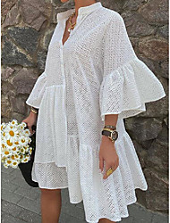 cheap -Women&#039;s Loose Short Mini Dress White Black Long Sleeve Solid Color Spring Summer Casual 2022 S M L XL