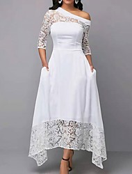 cheap -Women&#039;s A Line Dress Maxi long Dress White 3/4 Length Sleeve Pure Color Lace Spring Summer cold shoulder Elegant Formal Romantic Party 2022 S M L XL XXL