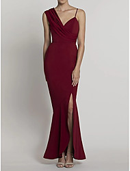 cheap -Mermaid / Trumpet Reformation Amante Minimalist Engagement Formal Evening Dress V Neck Sleeveless Ankle Length Satin with Draping Slit 2022