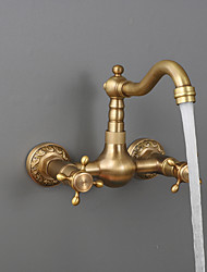 cheap -Retro Style Kitchen faucet Two Holes Brass Standard Spout Wall Mounted Traditional Kitchen Taps