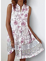 cheap -Women&#039;s Shift Dress Short Mini Dress Pink Sleeveless Florals Casual 2022 S M L XL XXL XXXL 4XL