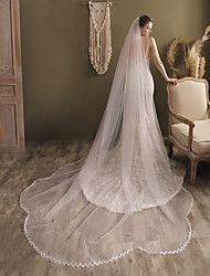 cheap -One-tier Elegant &amp; Luxurious Wedding Veil Cathedral Veils with Solid / Trim Tulle / Angel cut / Waterfall