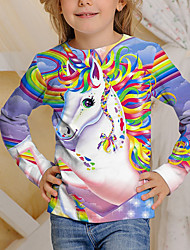 cheap -Kids Girls&#039; T shirt Long Sleeve Unicorn 3D Print Animal Print Purple Children Tops Fall Active Basic School Casual Sports Back to School Regular Fit 4-12 Years
