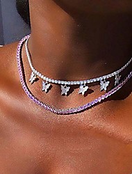 cheap -silver butterfly layered tennis chain glittering choker with pink rhinestone pendant gorgeous design cute chain collarbone necklace jewelry for party dating vacation for women and girls