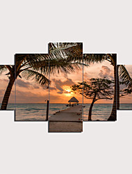cheap -5 Panels Wall Art Canvas Prints Painting Artwork Picture Beach Sunset Tropical Palm Seascape Home Decoration Décor Rolled Canvas No Frame Unframed Unstretched