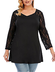 cheap -Women&#039;s Plus Size Tops Blouse Shirt Plain Lace Long Sleeve V Neck Fashion Causal Daily Polyester Fall Summer Black