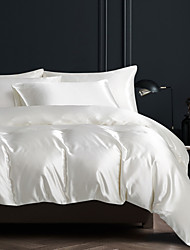 cheap -Satin Silk Duvet Cover Set Quilt Bedding Sets Comforter Cover White Color, Queen/King Size/Twin/Single/(Include 1 Duvet Cover, 1 Or 2 Pillowcases Shams)