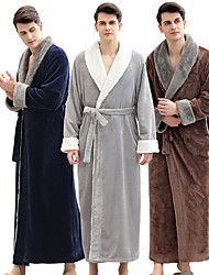 cheap -Men&#039;s Pajamas Loungewear Nightgown Sleepwear Solid Color Casual Home Flannel V Wire Lace up Belt Included Fall &amp; Winter Light gray Brown / Long Sleeve