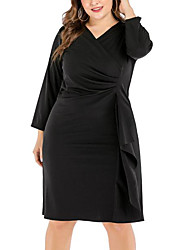 cheap -Women&#039;s Plus Size A Line Dress Plain V Neck Long Sleeve Spring Summer Casual Knee Length Dress Dress