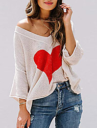 cheap -Women‘s Sweater Pullover Jumper Knitted LOVE Heart Geometric Stylish Basic Casual 3/4 Length Sleeve Sweater Cardigans V Neck Fall Spring Summer White Red White black Gray / Holiday / Going out / Loose