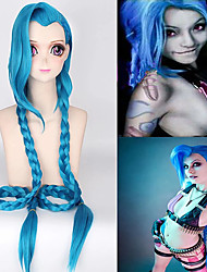 cheap -LOL Arcane Jinx Cosplay Wigs Men&#039;s Women&#039;s Braid 32 inch Heat Resistant Fiber Curly Glamorous &amp; Dramatic Blue Teenager Adults&#039; Anime Wig / Hand wash / # / Synthetic Hair / # / Braided Wig