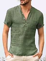 cheap -Men&#039;s shirt Solid Colored Classic Pocket Short Sleeve Party Regular Fit Tops Cotton Party Stylish Modern Style Basic V Neck Gray Green White Streetwear / Daily / Work Summer Shirts Comfortable