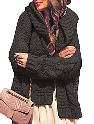 cheap -Women&#039;s Cardigan Knitted Solid Color Stylish Long Sleeve Sweater Cardigans Hooded Fall Winter Blushing Pink Gray Black