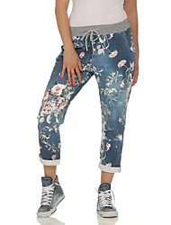 cheap -Women&#039;s Punk &amp; Gothic Jeans Elastic Drawstring Design Print Full Length Pants Going out Micro-elastic Print Outdoor Mid Waist Blue Light Grey S M L XL XXL