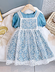 cheap -[100-140cm] sweet white lace dress blue round neck dress