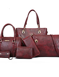 cheap -Women&#039;s Bag Sets 2022 Handbags Bag Set PU Leather 6 Pieces Purse Set Zipper Daily Office &amp; Career Green Black Red Brown