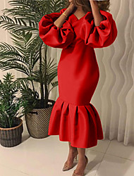 cheap -Women&#039;s A Line Dress Midi Dress Blue Black Pink Red Wine Red Yellow Long Sleeve Solid Color Summer Casual Prom Dress 2022 S M L XL XXL XXXL 4XL 5XL