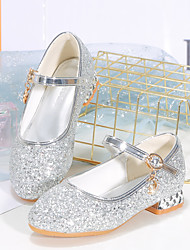 cheap -Girls&#039; Heels Flower Girl Shoes Leather PU Portable Walking Wedding Dress Shoes Little Kids(4-7ys) Big Kids(7years +) Daily Party &amp; Evening Walking Shoes Sparkling Glitter Buckle Sequin Pink Silver