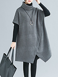cheap -Women&#039;s Sweater Jumper Dress Knee Length Dress Black Wine Army Green Gray Short Sleeve Solid Color Patchwork Fall Winter Turtleneck Casual 2022 L XL