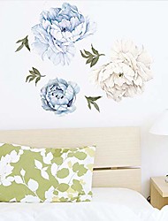 cheap -diy watercolor flowers wall stickers blue white peony green leaves vinyl removable peel and stick wall decals art picture decorations decor for teens girls bedroom living room murals
