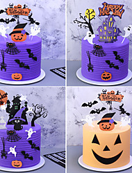 cheap -Baked Birthday Cake Decoration Bat Smiley Spider Haunted House Plug-in Halloween Decoration Cake Card