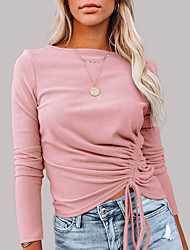 cheap -Women&#039;s Pullover Knitted Solid Color Stylish Cinched 3/4 Length Sleeve Sweater Cardigans Crew Neck Fall Winter Blushing Pink Gray Black