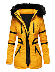 cheap -Women&#039;s Parka Traveling Outdoor Fall Autumn Regular Coat Regular Fit Windproof Warm Basic Casual Jacket Long Sleeve Solid Color Zipper Navy Scarlet Yellow Hooded