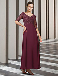 cheap -A-Line Mother of the Bride Dress Elegant V Neck Ankle Length Chiffon Lace Half Sleeve with Appliques 2022