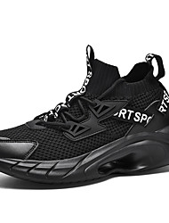 cheap -Men&#039;s Trainers Athletic Shoes Lace up Sporty Athletic Outdoor Running Shoes Walking Shoes Mesh Tissage Volant Breathable Shock Absorbing Wear Proof White Black Fall Spring