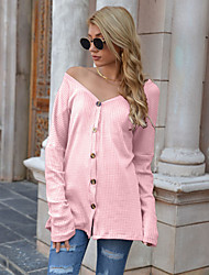 cheap -Women&#039;s Daily Weekend T shirt Tee Plain Long Sleeve Button V Neck Basic Tops Black Blue Pink S