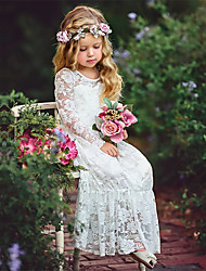 cheap -Kids Little Girls&#039; Dress Jacquard Party Wedding White Black Pink Maxi Long Sleeve Princess Dresses Fall Spring Regular Fit 3-10 Years / Summer