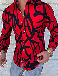 cheap -Men&#039;s Shirt Abstract Collar Street Daily Button-Down Print Long Sleeve Tops Cotton Casual Fashion Breathable Comfortable Red / Fall / Winter