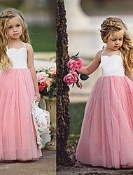 cheap -Kids Little Girls&#039; Dress Dusty Rose Solid Colored Tulle Dress Quinceanera Wedding Party Pleated Halter Purple Light Blue Mesh Maxi Sleeveless Basic Dresses 3-10 Years
