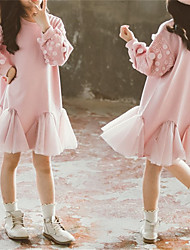 cheap -Kids Little Girls&#039; Dress Solid Color Daily Wear Winter plus velvet-pink Spring and autumn models-pink Cotton Long Sleeve Casual Daily Dresses Winter 3-13 Years