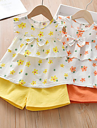 cheap -Kid&#039;s Girls&#039; T-shirt &amp; Shorts 2 Pieces Sleeveless Orange flower suit Yellow flowers set Flower / Floral Cute Bow Chic &amp; Modern Casual Cute
