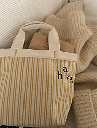 cheap -Canvas Shoulder storage bag back to school Halloween goody bag white letter stripe reusable portable grocery shopping cloth book tote   19*22 cm