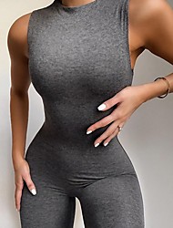 cheap -Women&#039;s Jumpsuit Solid Color Round Neck Casual Sports Outdoor School Slim Sleeveless Tank Black-short White-short Gray-short S M L All Seasons