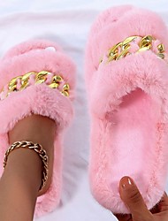 cheap -Women&#039;s Slippers &amp; Flip-Flops Fuzzy Slippers House Slippers Buckle Flat Heel Round Toe Home Daily Cotton Loafer Solid Colored Almond White Black