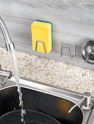 cheap -Kitchen Sink Sponges Holder Self Adhesive Drain Drying Rack Stainless Steel Kitchen Wall Hooks Accessories Storage Organizer