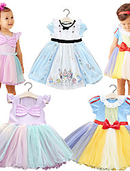 cheap -Kids Little Girls&#039; Dress Multi Color Party / Evening Daily Wear WD5098-green and purple mermaid princess dress WD5098-Blue Alice Skirt WD5098-Yellow, White and Blue Snow White Dress Short Sleeve