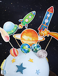 cheap -Space Planet Cake Insert Card Birthday Cake Decoration Spaceship Cake Plugin Dessert Table Dress Up